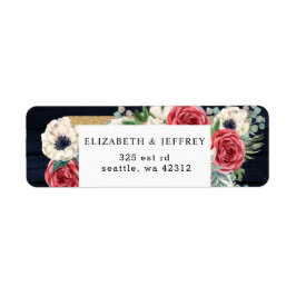 Rustic Wood Navy Burgundy Gold Floral Wedding Etiket