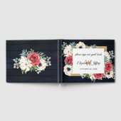 Rustic Wood Navy Burgundy Gold Floral Wedding Gastenboek (Volledig)