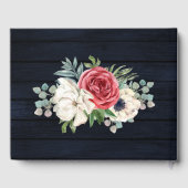 Rustic Wood Navy Burgundy Gold Floral Wedding Gastenboek (Achterkant)