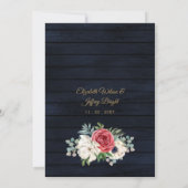 Rustic Wood Navy Burgundy Gold Floral Wedding Kaart (Achterkant)