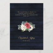 Rustic Wood Navy Burgundy Gold Floral Wedding Menu (Achterkant)