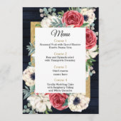 Rustic Wood Navy Burgundy Gold Floral Wedding Menu (Voorkant)