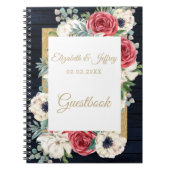 Rustic Wood Navy Burgundy Gold Floral Wedding Notitieboek (Voorkant)
