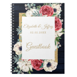 Rustic Wood Navy Burgundy Gold Floral Wedding Notitieboek