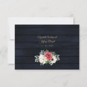 Rustic Wood Navy Burgundy Gold Floral Wedding RSVP Kaartje (Achterkant)