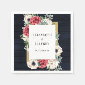 Rustic Wood Navy Burgundy Gold Floral Wedding Servet (Voorkant)