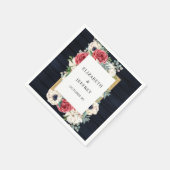 Rustic Wood Navy Burgundy Gold Floral Wedding Servet (Hoek)