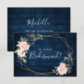 Rustic Wood Navy Geometric Bridesmaid Voorstel Kaart (Voorkant / Achterkant)