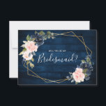 Rustic Wood Navy Geometric Bridesmaid Voorstel Kaart<br><div class="desc">Donkerblauw,  florvormige,  geometrische bruidsbruidsbruidsbruidebruidebruidebruine bruinkool met elegante bouquet blauw,  koninklijk blauw,  wit,  zwart roos en groene eucalyptusbladeren en elegant glitter geometrisch neutraal lijst. Neem contact met mij op voor hulp bij aanpassingen of als u een ander product nodig hebt met dit ontwerp.</div>