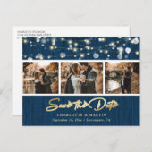 Rustic Wood Navy Gold Wedding Photo Save the Date Aankondigingskaart (Voorkant / Achterkant)