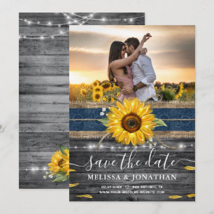 Rustic Wood Navy Lace Sunflower Weddenfoto Save The Date