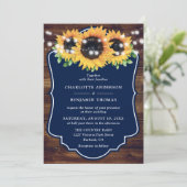 Rustic Wood Navy Sunflower Wedding Invitting Kaart (Staand voorkant)