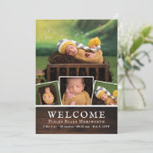 Rustic Wood New Baby Photo Collage Welkom Aankondiging (Staand voorkant)