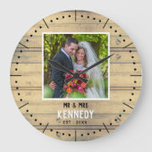  Rustic Wood Newly Wed Photo Wedding Jubileum   Grote Klok (Voorkant)