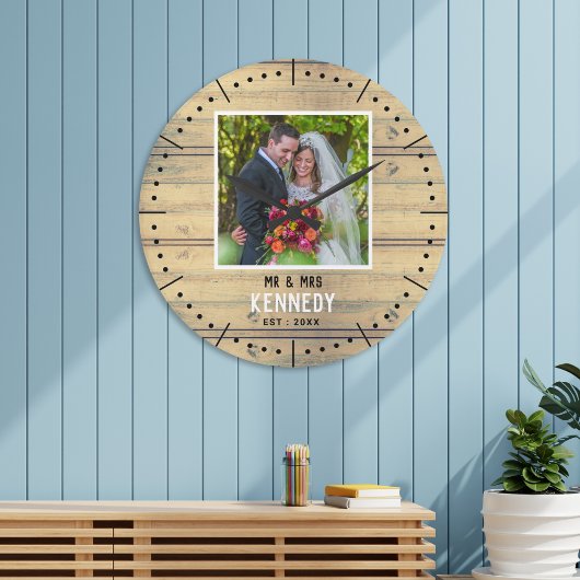  Rustic Wood Newly Wed Photo Wedding Jubileum   Grote Klok