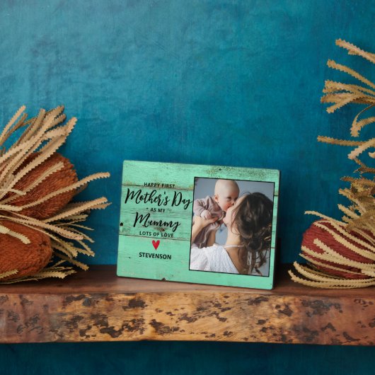 Rustic Wood Nieuwe Mummie Eerste Moederdag Fotoplaat (Zijkant)