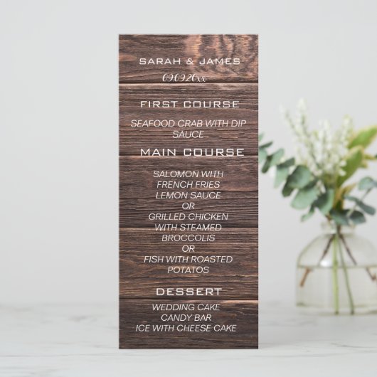 Rustic Wood Oak Wedding Persoonlijke menukaart (Staand voorkant)