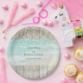 Rustic Wood Ocean Beach String Lights Wedding Papieren Bordje (Feest)