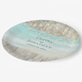 Rustic Wood Ocean Beach String Lights Wedding Papieren Bordje (Gekanteld)