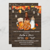 Rustic Wood Octoberfest Beer & Bottle Baby shower Kaart (Voorkant / Achterkant)