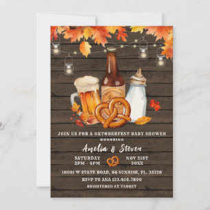 Rustic Wood Octoberfest Beer & Bottle Baby shower Kaart