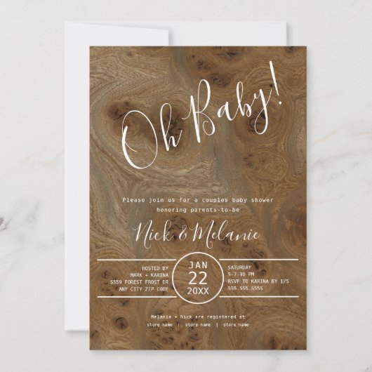 Rustic Wood Oh Baby gecoed baby shower Kaart (Voorkant)