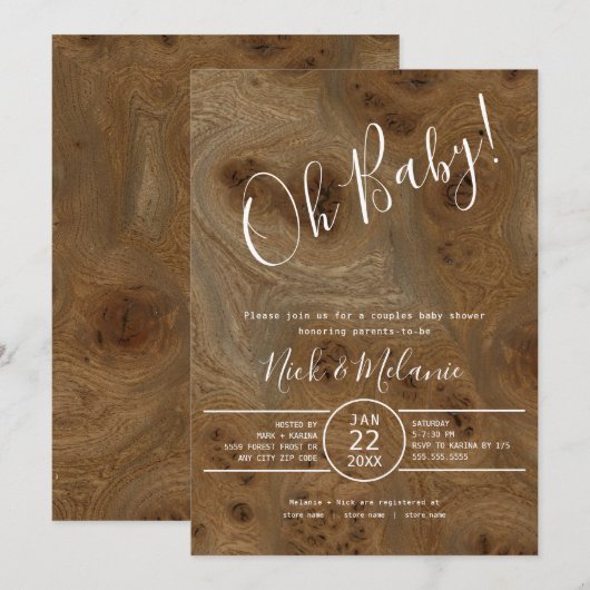 Rustic Wood Oh Baby gecoed baby shower Kaart (Voorkant / Achterkant)