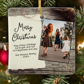 Rustic Wood Old Paper Merry kerst Familly Keramisch Ornament