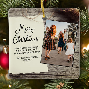 Rustic Wood Old Paper Merry kerst Familly Keramisch Ornament