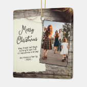 Rustic Wood Old Paper Merry kerst Familly Keramisch Ornament (Links)