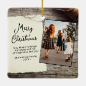 Rustic Wood Old Paper Merry kerst Familly Keramisch Ornament (Achterkant)