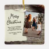 Rustic Wood Old Paper Merry kerst Familly Keramisch Ornament (Voorkant)
