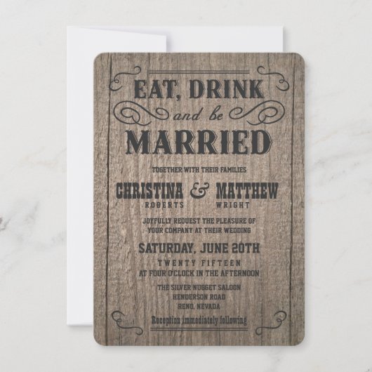 Rustic Wood Old Western Wedding Invitations Kaart (Voorkant)