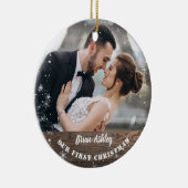 Rustic Wood Ons eerste kerstfeest als de heer Mrs  Keramisch Ornament (Rechts)