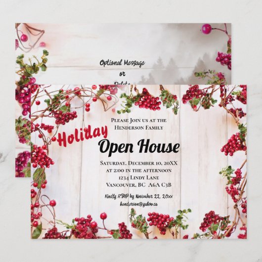 Rustic Wood Open House nodigt kerstFeestdagen uit Kaart (Voorkant / Achterkant)