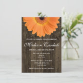 Rustic Wood Oranje Daisy Bridal Shower Kaart (Staand voorkant)