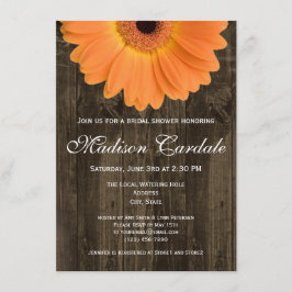 Rustic Wood Oranje Daisy Bridal Shower Kaart
