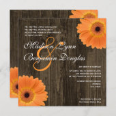 Rustic Wood Oranje Daisy Square Weddenschap Kaart (Voorkant / Achterkant)