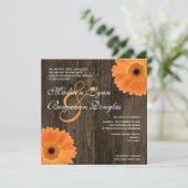 Rustic Wood Oranje Daisy Square Weddenschap Kaart (Staand voorkant)