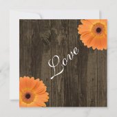 Rustic Wood Oranje Daisy Square Weddenschap Kaart (Achterkant)