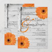 Rustic Wood Oranje Daisy Wedding Invitations Kaart (Voorkant / Achterkant)