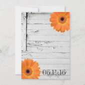 Rustic Wood Oranje Daisy Wedding Invitations Kaart (Achterkant)