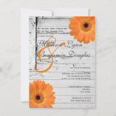 Rustic Wood Oranje Daisy Wedding Invitations Kaart (Voorkant)