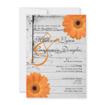 Rustic Wood Oranje Daisy Wedding Invitations