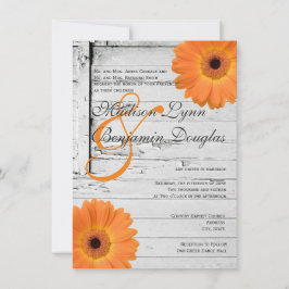 Rustic Wood Oranje Daisy Wedding Invitations Kaart