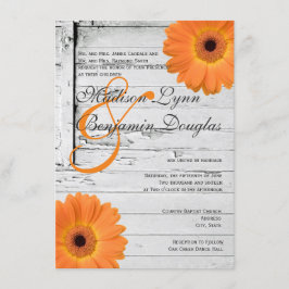 Rustic Wood Oranje Daisy Wedding Invitations Kaart
