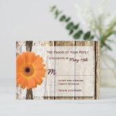 Rustic Wood Oranje Daisy Wedding RSVP-kaarten RSVP Kaartje (Staand voorkant)