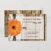 Rustic Wood Oranje Daisy Wedding RSVP-kaarten RSVP Kaartje (Voorkant / Achterkant)