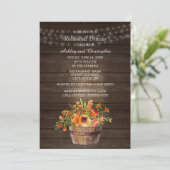 Rustic Wood Oranje Flowers Wedding Rehearsal Kaart (Staand voorkant)