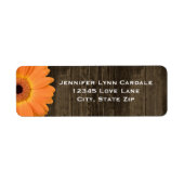 Rustic Wood Oranje Gerber Daisy Adresetiketten Etiket (Voorkant)